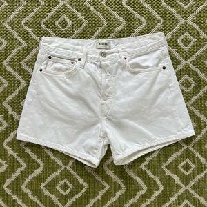 White Agolde denim shorts the Parker long with button fly